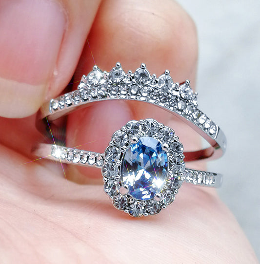 Oval Lake Blue Zircon Fashion Ladies Rings