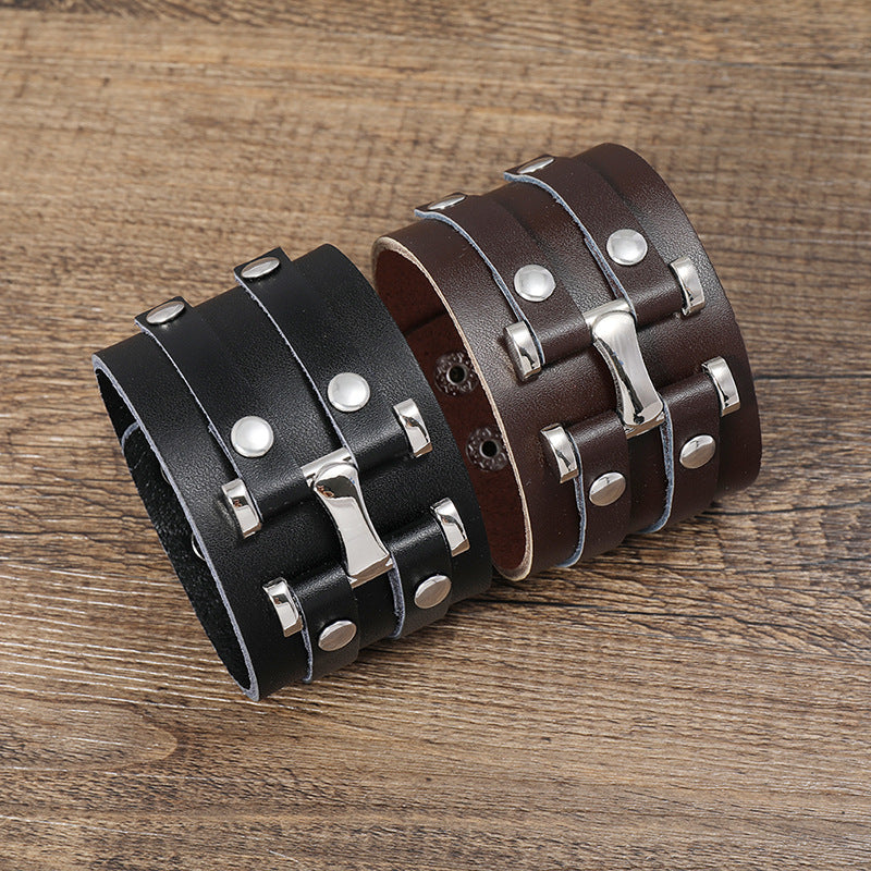 Men's Punk Exaggerated Personalized Cattle Leather Trendy Bracelets