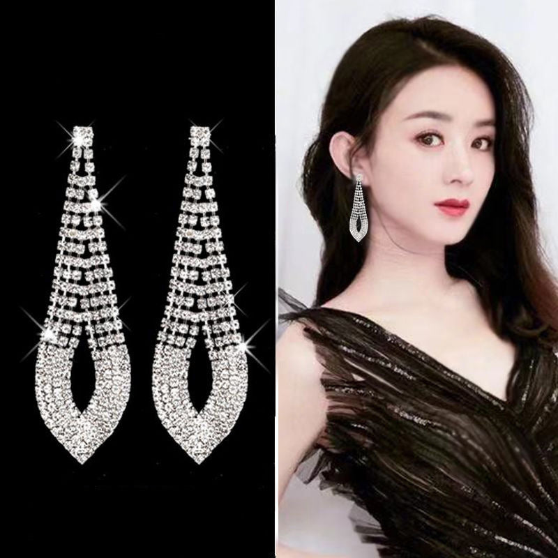 Women's Sier Pin Exaggerated Tassel Long Elegant Earrings