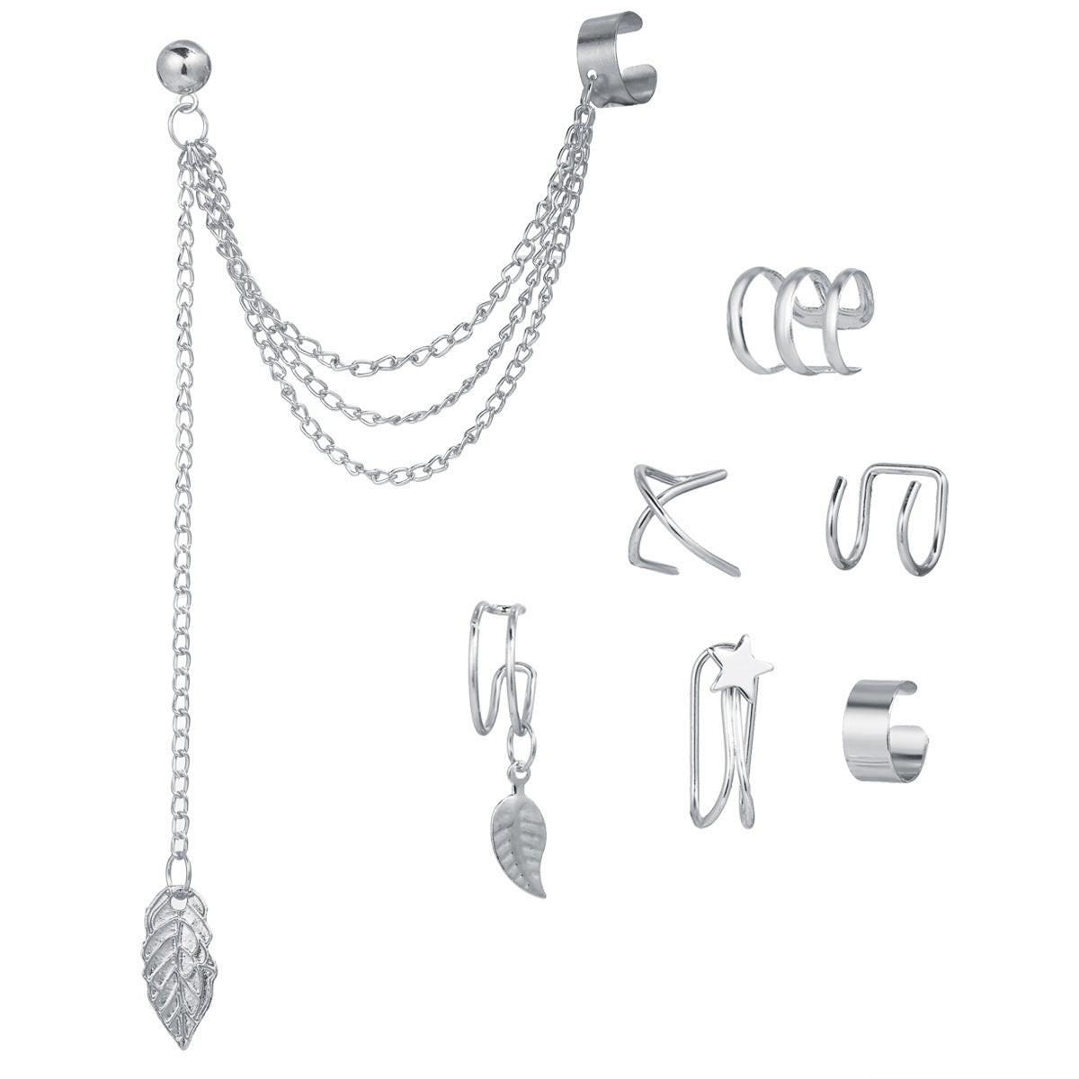 Personalized Ear Clip Metal Leaves Tassel Earrings
