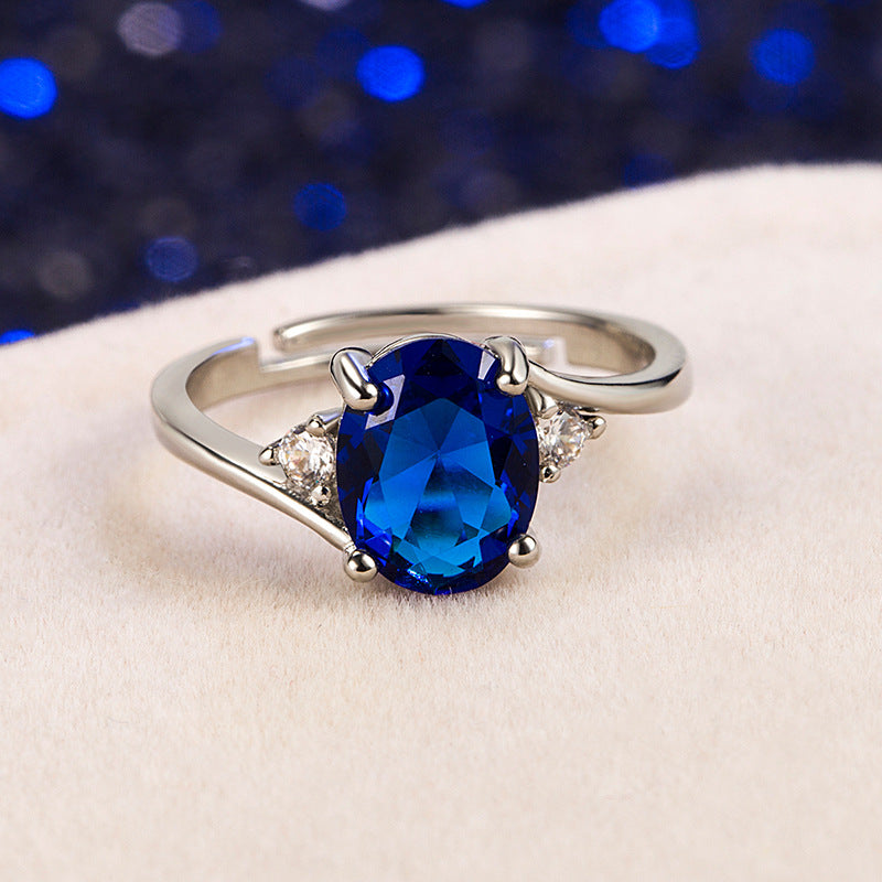 Sapphire Female Simple Zircon White Gold Rings