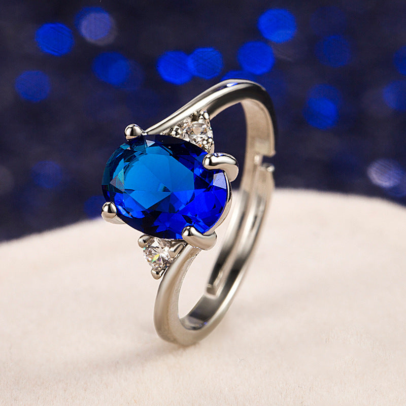 Sapphire Female Simple Zircon White Gold Rings