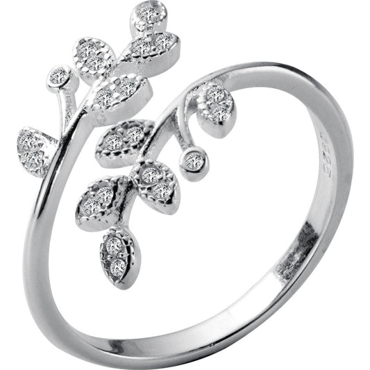 Fresh Refined Rhinestone Leaves Open Artistic Ring
