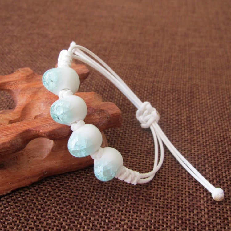 Ethnic Style Blue White Porcelain Ceramic Female Couple Hand-woven Bracelet