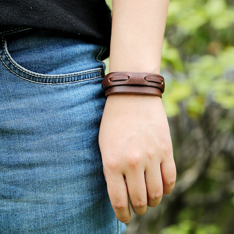 Men's Retro Cattle Leather Personality Trendy Hip Hop Bracelets