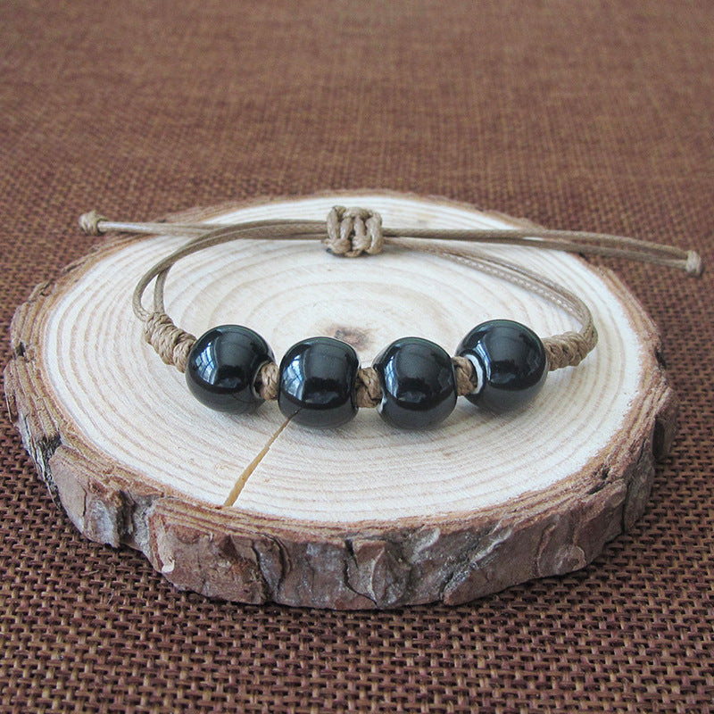 Ethnic Style Blue White Porcelain Ceramic Female Couple Hand-woven Bracelet