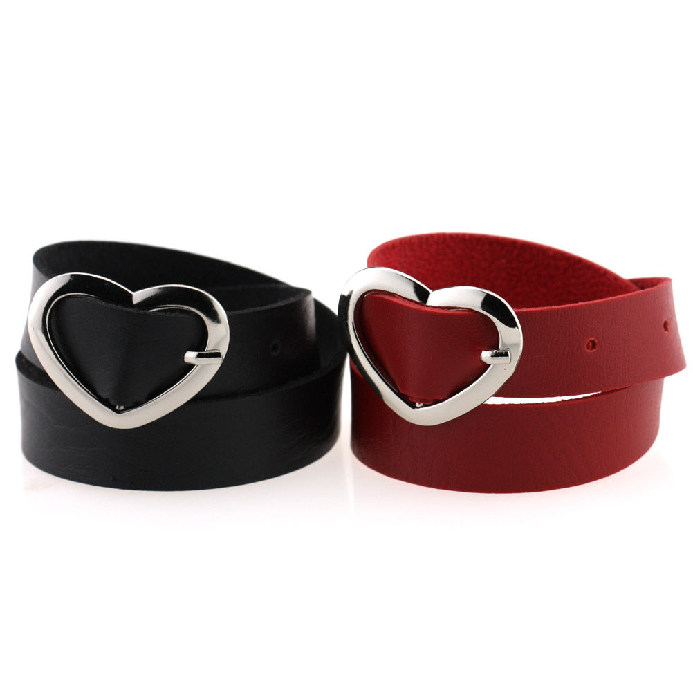 Women's Soft Leather Punk Goth Peach Heart Buckle Neck Necklaces