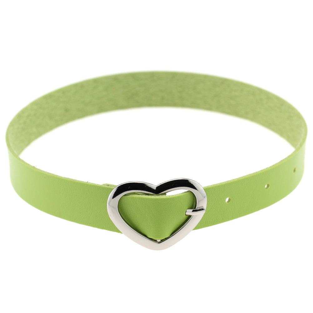 Women's Soft Leather Punk Goth Peach Heart Buckle Neck Necklaces