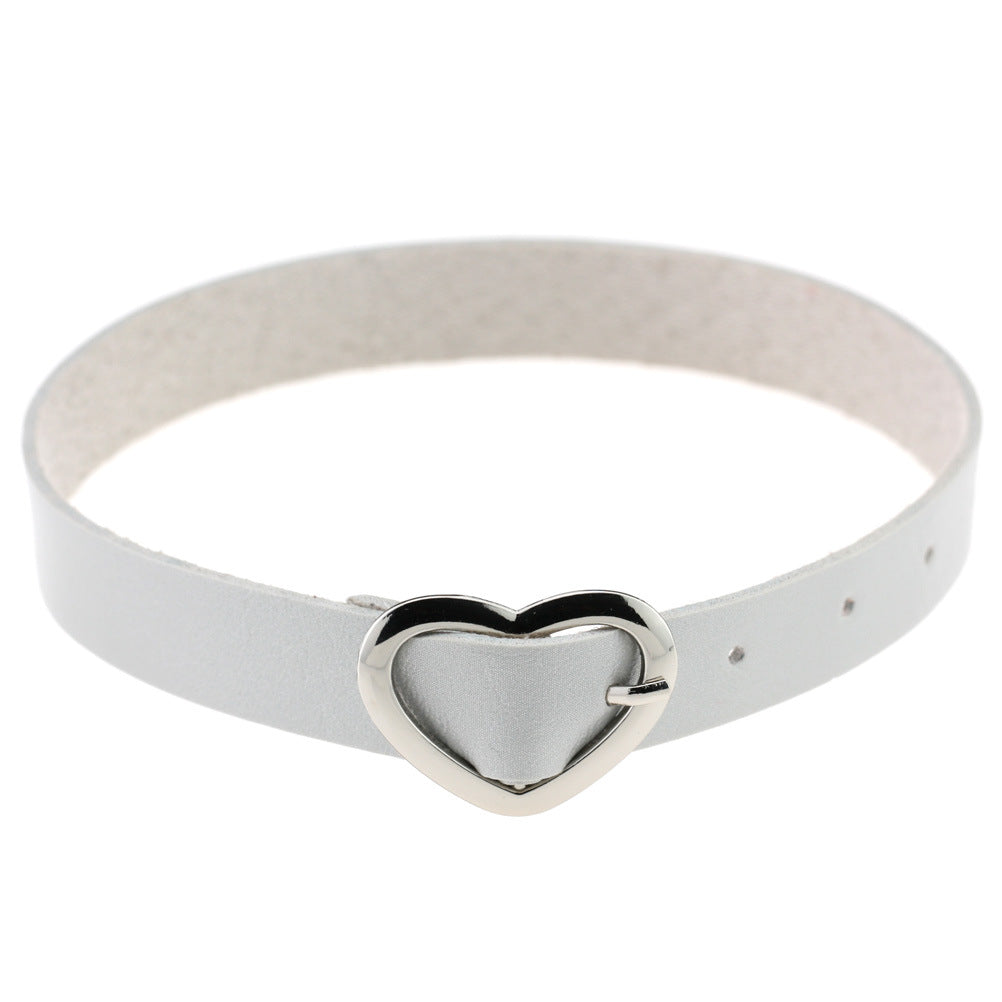 Women's Soft Leather Punk Goth Peach Heart Buckle Neck Necklaces