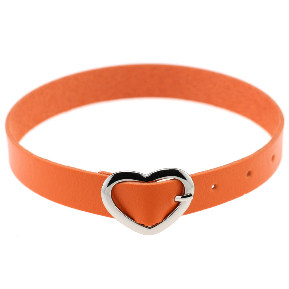 Women's Soft Leather Punk Goth Peach Heart Buckle Neck Necklaces