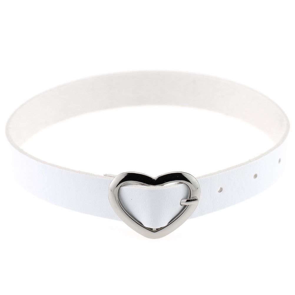 Women's Soft Leather Punk Goth Peach Heart Buckle Neck Necklaces