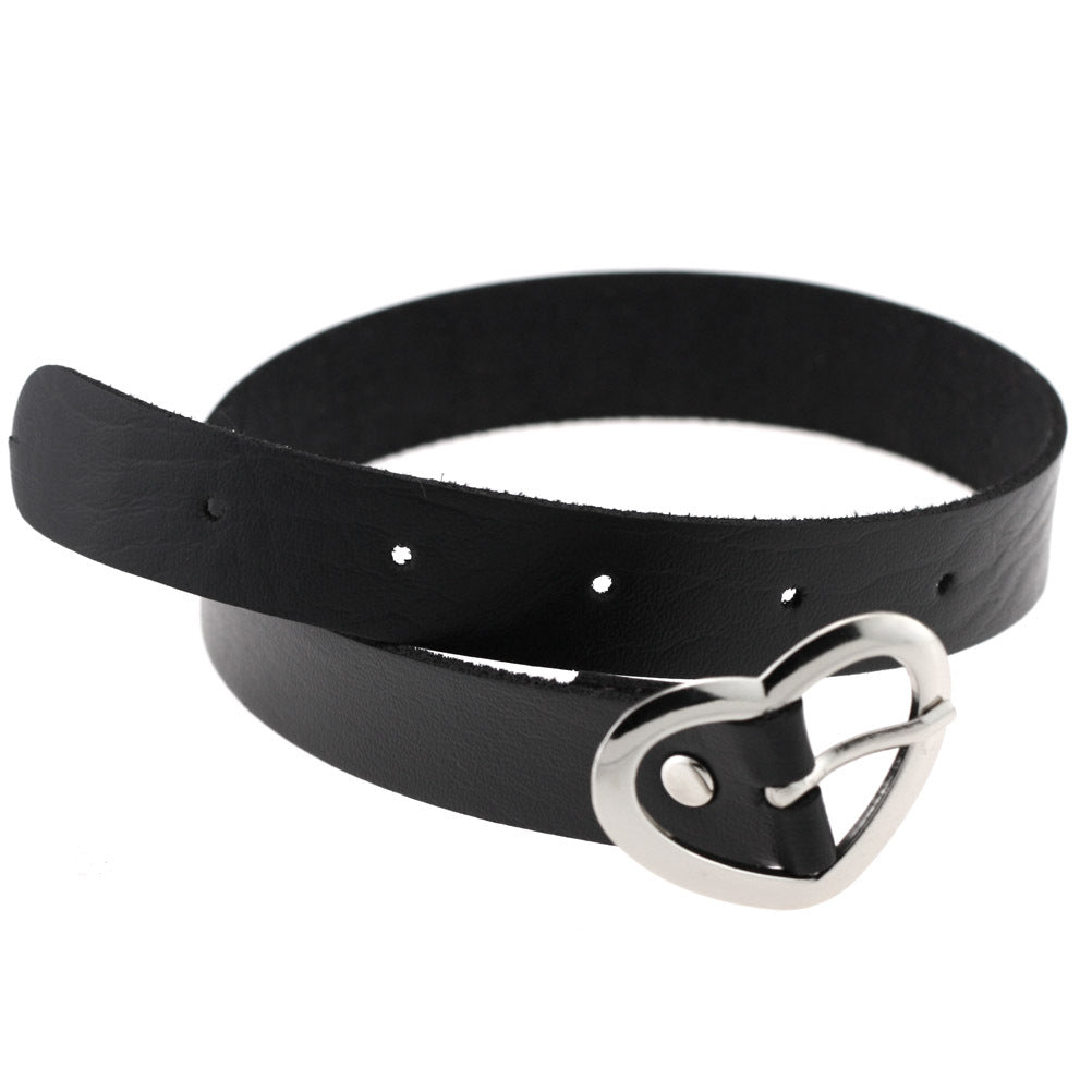 Women's Soft Leather Punk Goth Peach Heart Buckle Neck Necklaces
