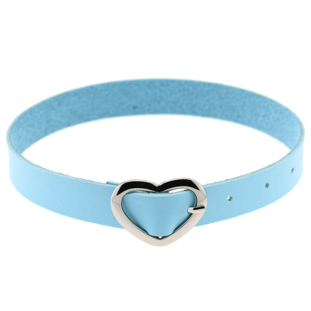 Women's Soft Leather Punk Goth Peach Heart Buckle Neck Necklaces