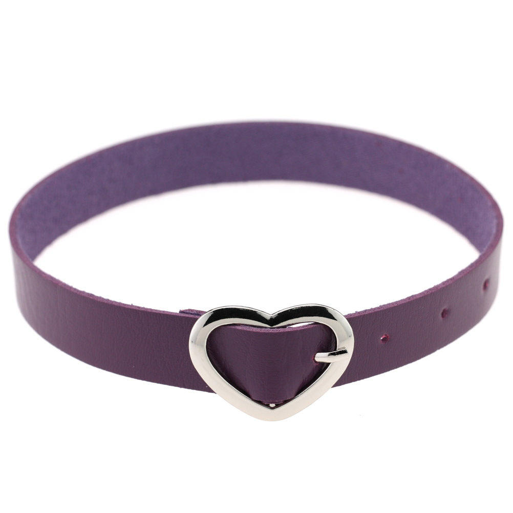 Women's Soft Leather Punk Goth Peach Heart Buckle Neck Necklaces
