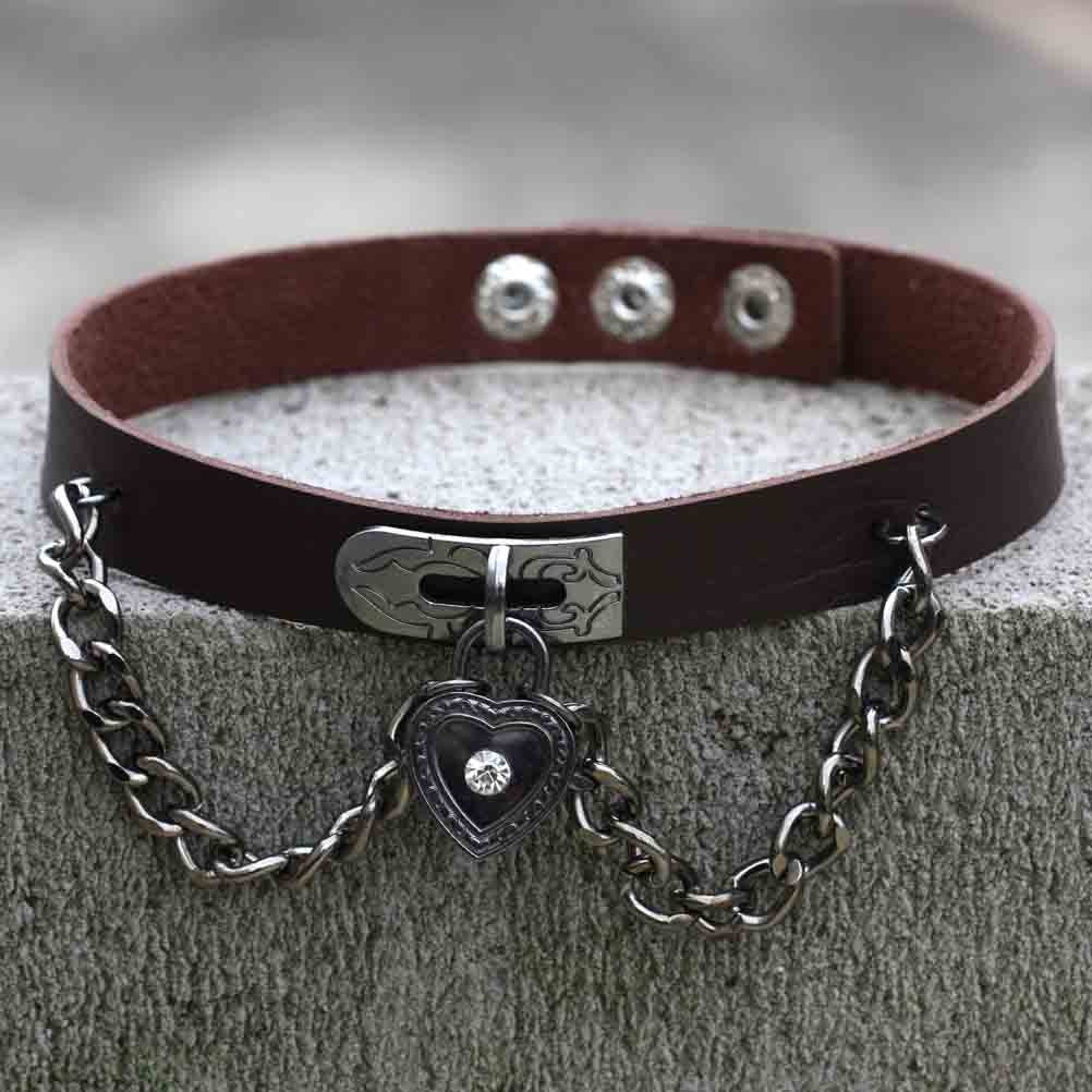 Boy's Best Friend Fang Wang Punk Style Heart-shaped Lock Leather Collar