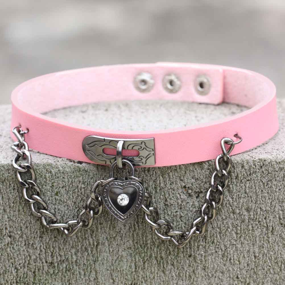 Boy's Best Friend Fang Wang Punk Style Heart-shaped Lock Leather Collar