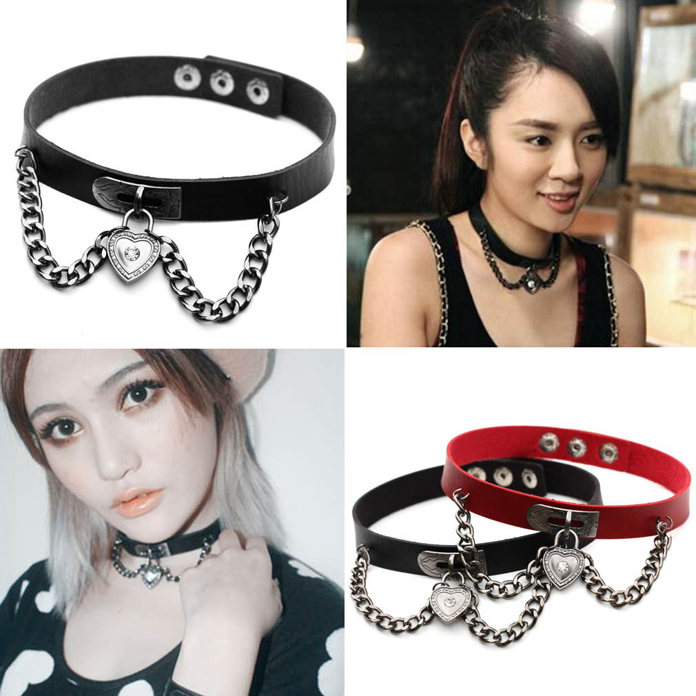 Boy's Best Friend Fang Wang Punk Style Heart-shaped Lock Leather Collar