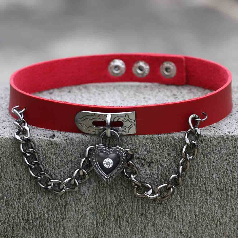 Boy's Best Friend Fang Wang Punk Style Heart-shaped Lock Leather Collar