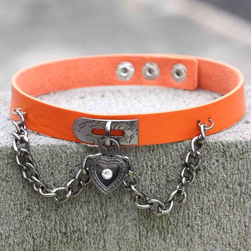 Boy's Best Friend Fang Wang Punk Style Heart-shaped Lock Leather Collar