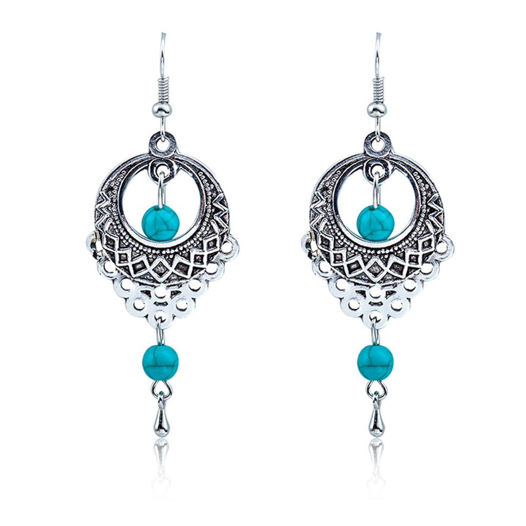 Fashion Vintage Ethnic Style Hollow Turquoise Water Drop Bohemian Earrings