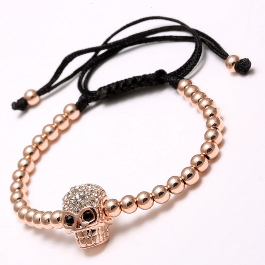 Men's Jewelry Woven Zircon Copper Bead Skull Bracelets