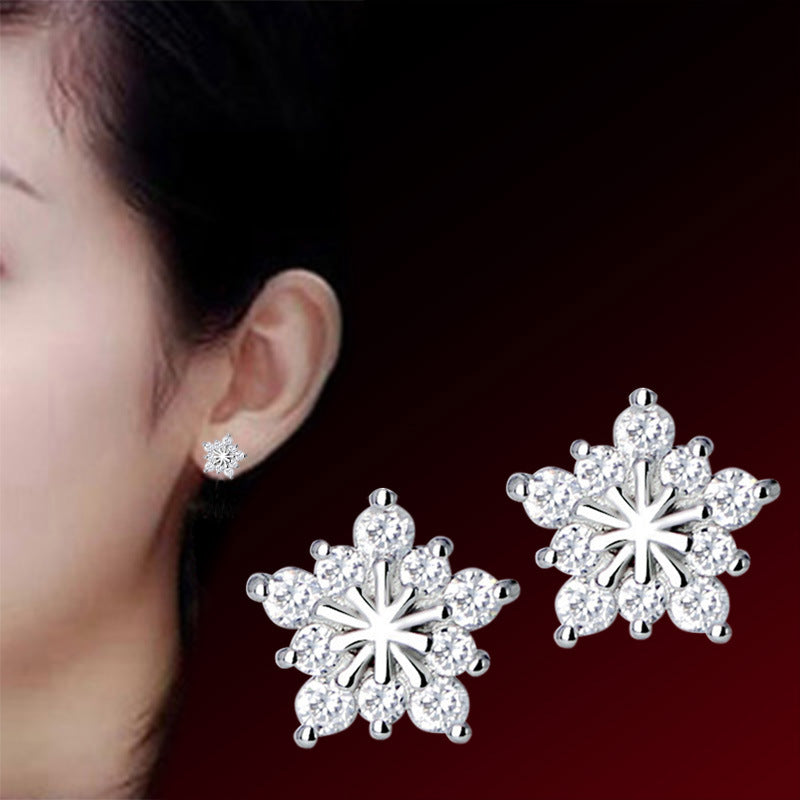 Five-pointed Star Snowflake Version Full Diamond Sier Female Plated Earrings