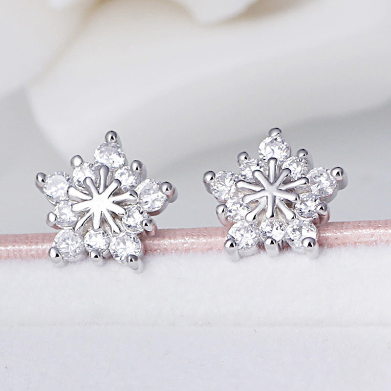 Five-pointed Star Snowflake Version Full Diamond Sier Female Plated Earrings