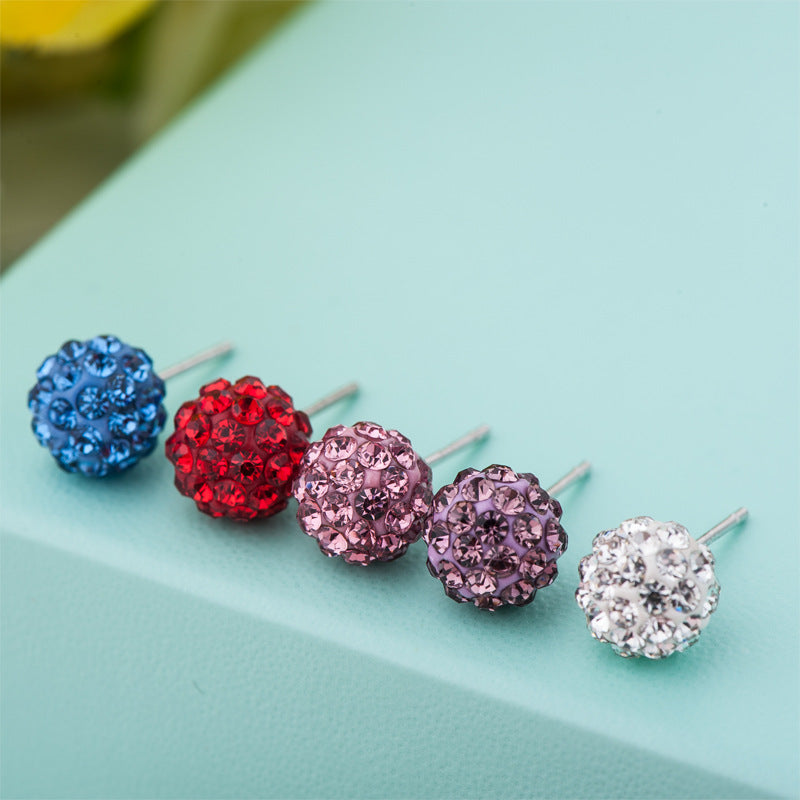 Rhinestone Sier Female Full Diamond Stall Earrings