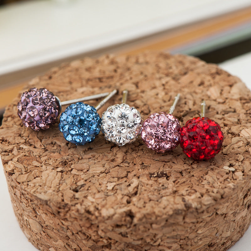 Rhinestone Sier Female Full Diamond Stall Earrings
