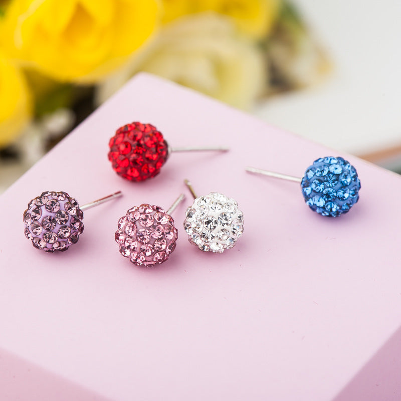 Rhinestone Sier Female Full Diamond Stall Earrings