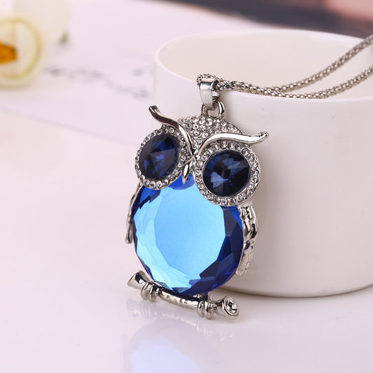 Women's Korean Crystal Owl Long Fashion Sweater Necklaces