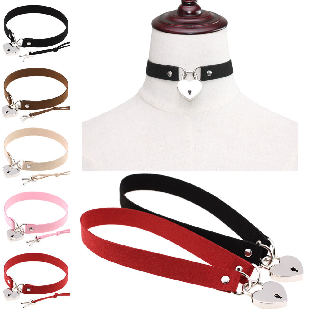 Simple Punk Sexy Bound Peach Heart Collar