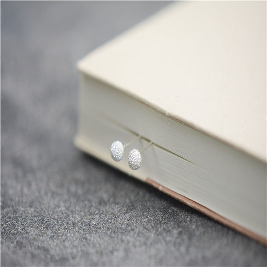 Sier Bean-shaped Handmade Frosted Ear Ball Earrings