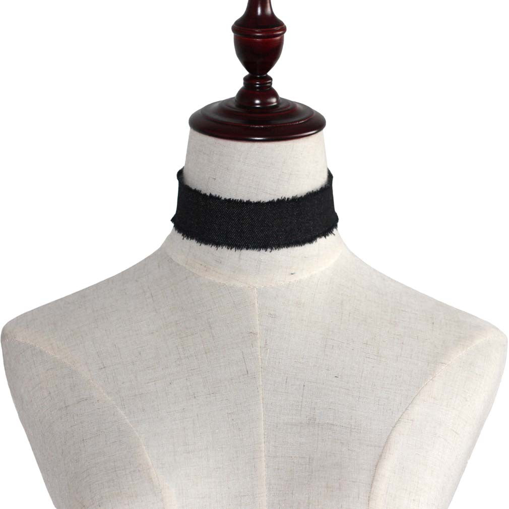 Hop Retro Single Layer Frayed Edge Personality Punk Denim Wide Collar