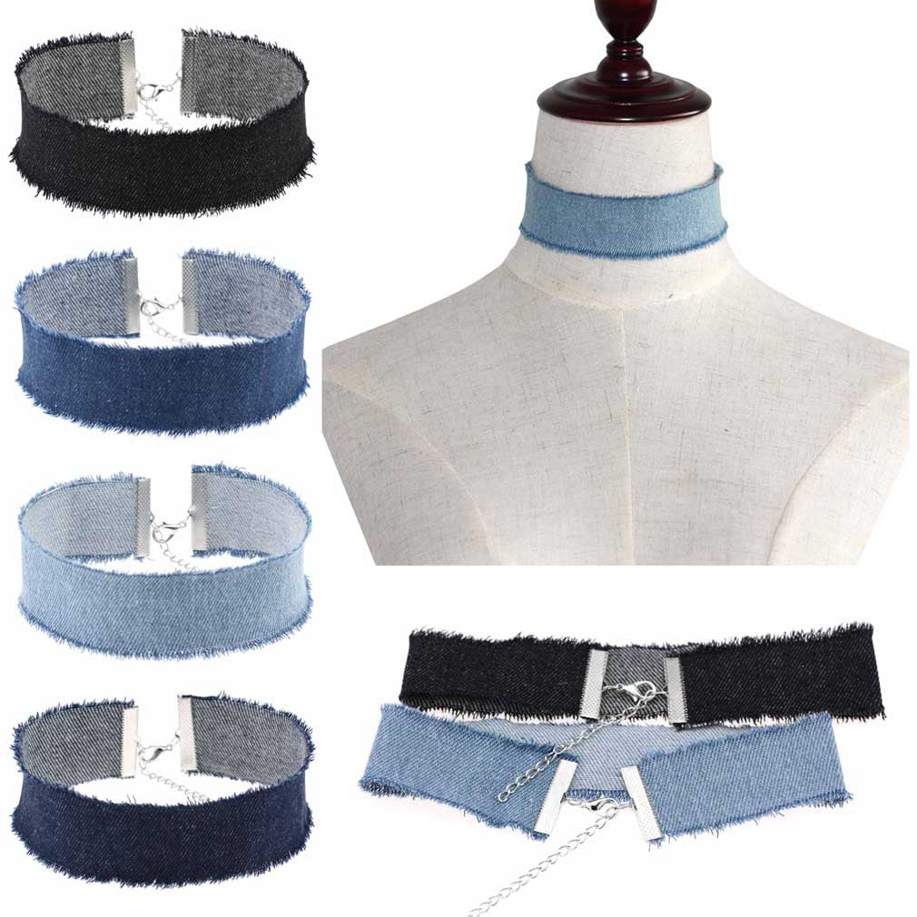 Hop Retro Single Layer Frayed Edge Personality Punk Denim Wide Collar