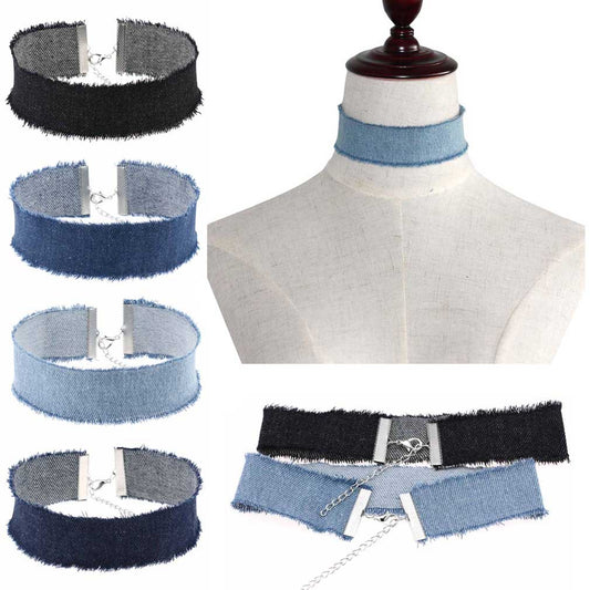 Hop Retro Single Layer Frayed Edge Personality Punk Denim Wide Collar