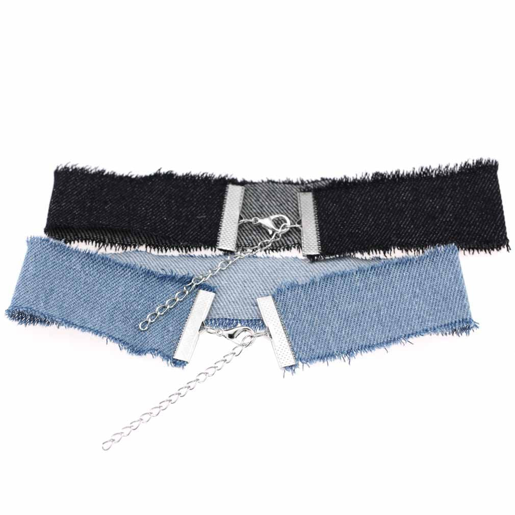 Hop Retro Single Layer Frayed Edge Personality Punk Denim Wide Collar