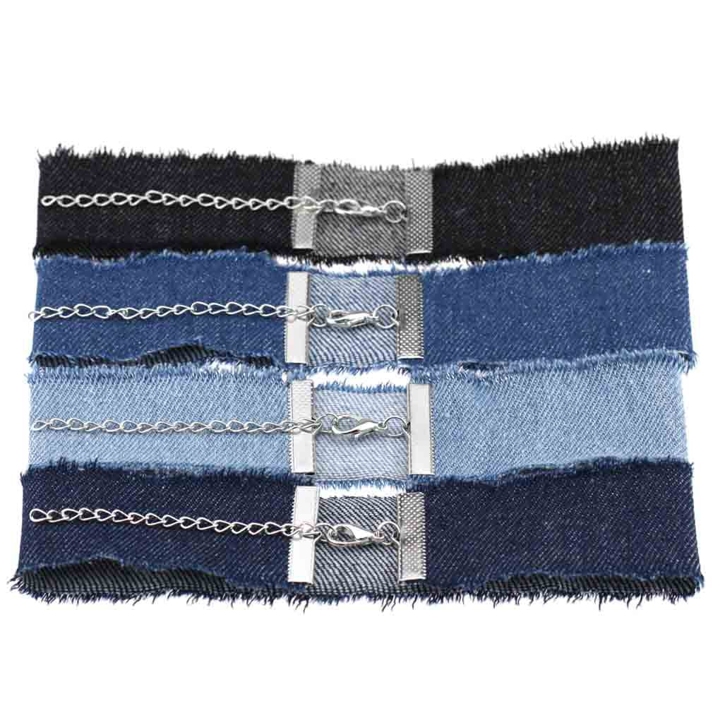 Hop Retro Single Layer Frayed Edge Personality Punk Denim Wide Collar