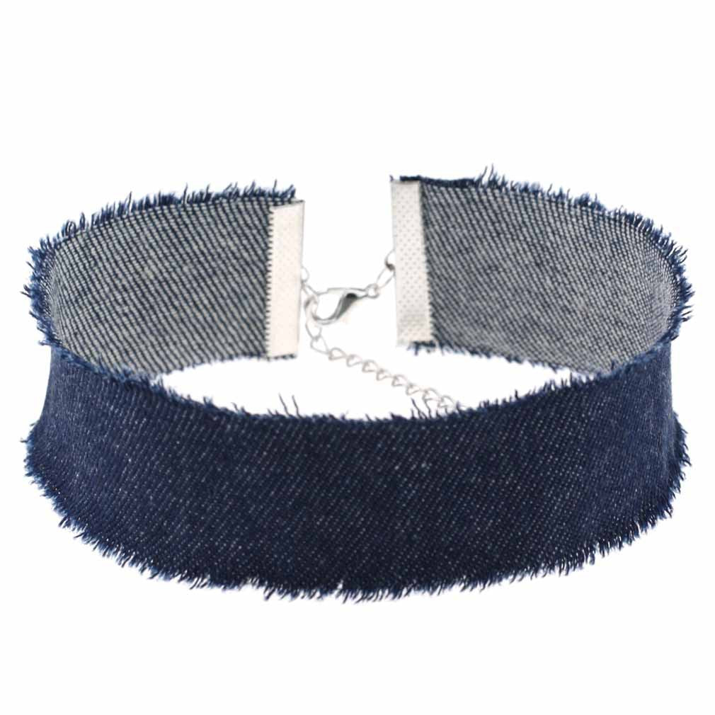 Hop Retro Single Layer Frayed Edge Personality Punk Denim Wide Collar