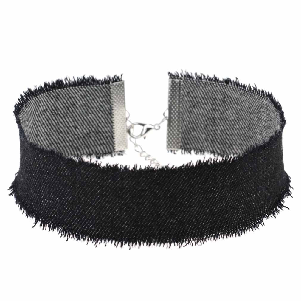 Hop Retro Single Layer Frayed Edge Personality Punk Denim Wide Collar