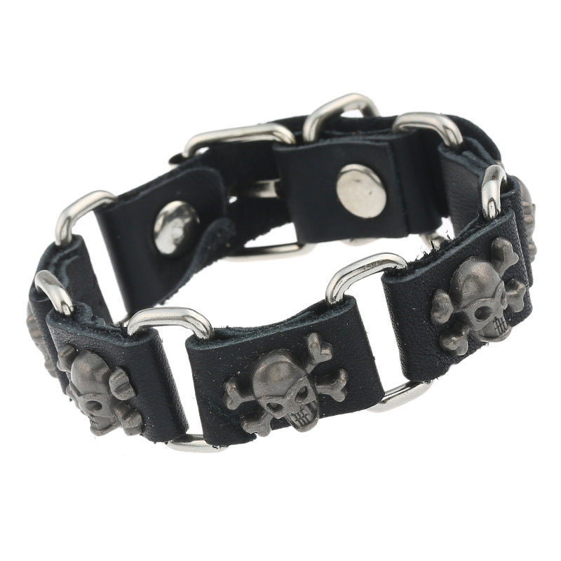 Men's Genuine Leather Alloy Skull Punk Vintage Cowhide Bracelets
