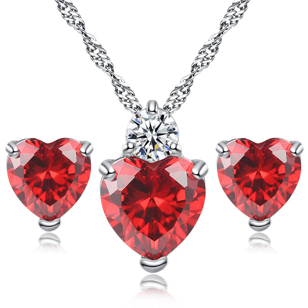 Women's Loving Heart Zircon Ear Simple Fashion Jewelry Set