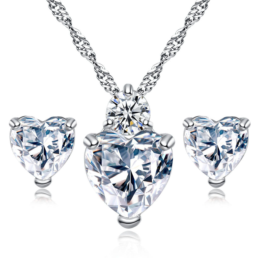 Women's Loving Heart Zircon Ear Simple Fashion Jewelry Set