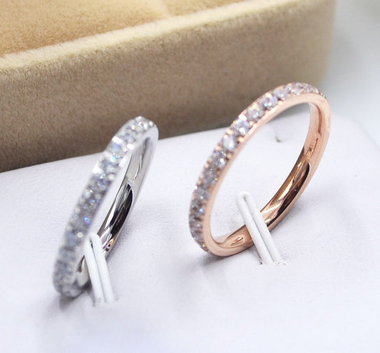 Day Gift Rhinestone Diamond Titanium Steel Plated Rings