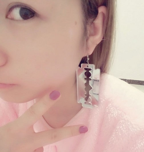 Exaggerated Mirror Acrylic Large Sier Blade Earrings