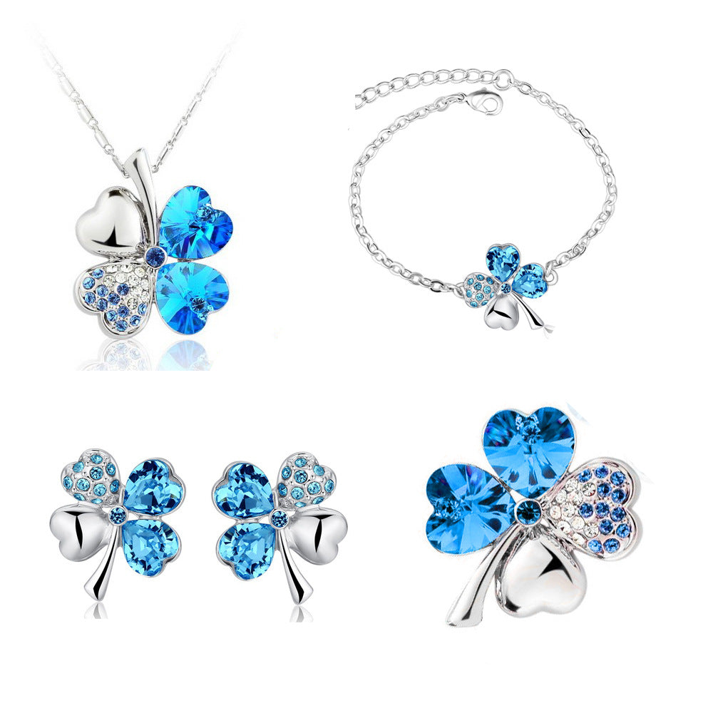 Popular Austrian Crystal Ear Brooch Clover Jewelry Set
