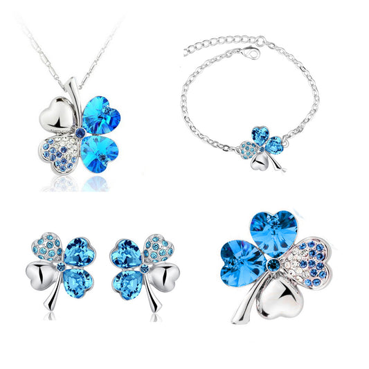 Popular Austrian Crystal Ear Brooch Clover Jewelry Set