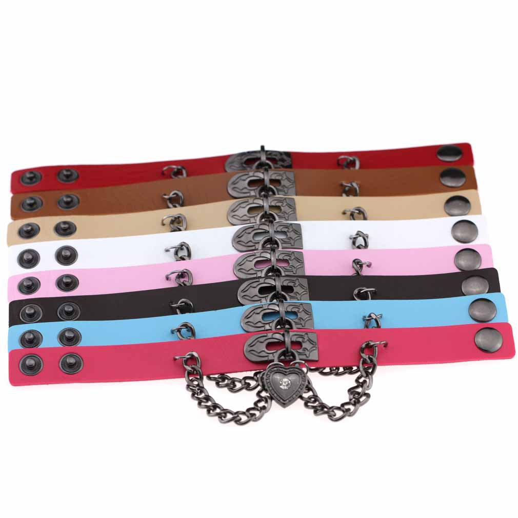 Punk Style Heart-shaped Lock Chain Adjustable Leather Wrist Bracelet