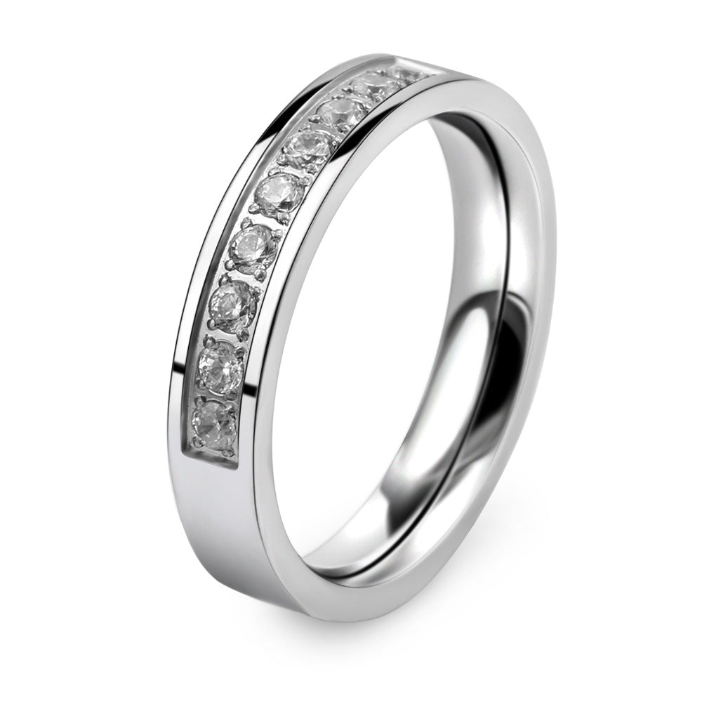 Personality Inlaid Zirconium Stainless Steel Lovers Wild Ring