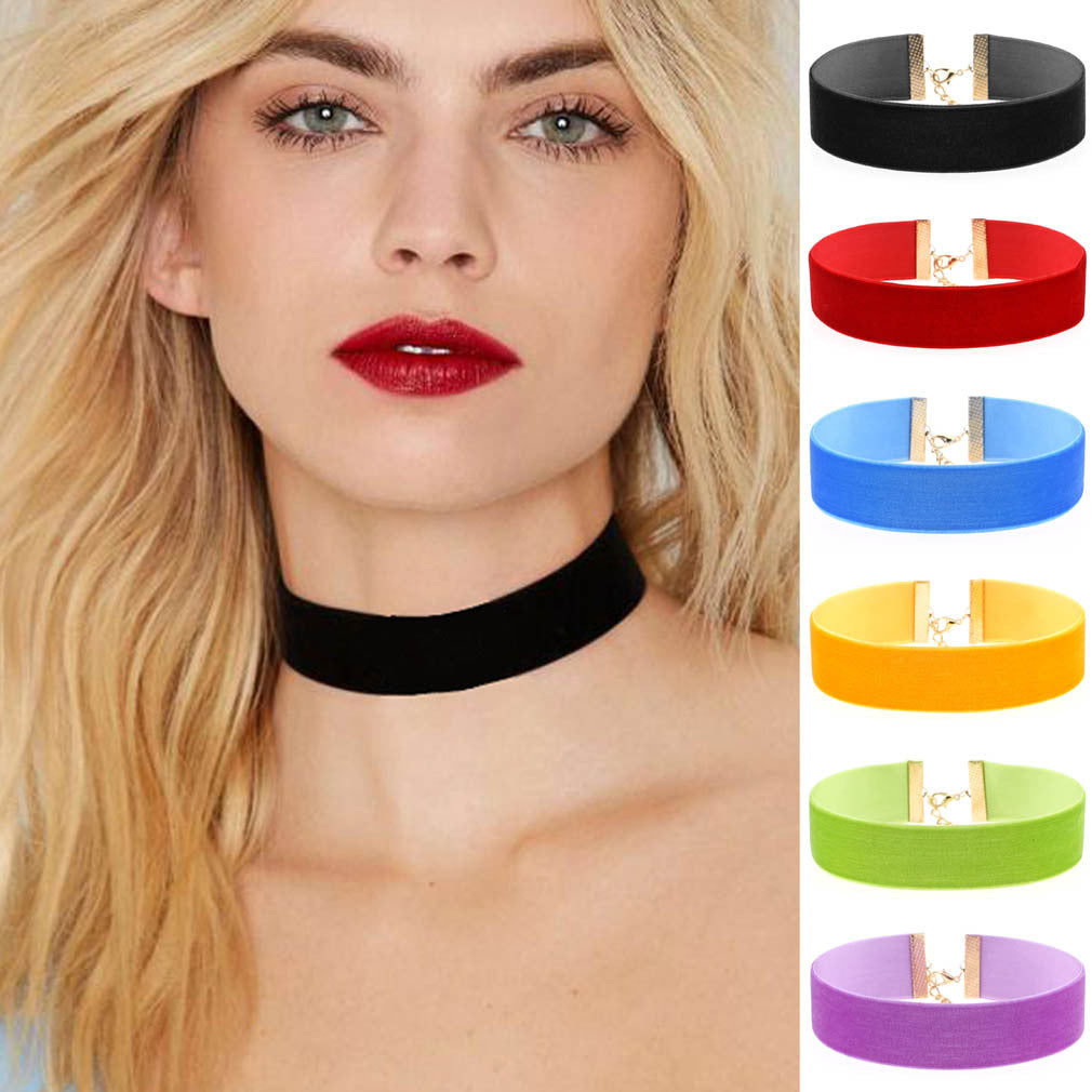 Exaggerated Wide Flocking Ribbon Veet Flannel Neck Necklaces